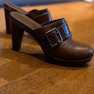 Brown Leather Coach Mules